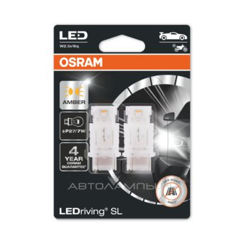 P27/7W 12V-LED (W2,5x16d) Amber 1.3W LEDriving SL 3 пок. (бл.2шт.) 3157DYP-02B